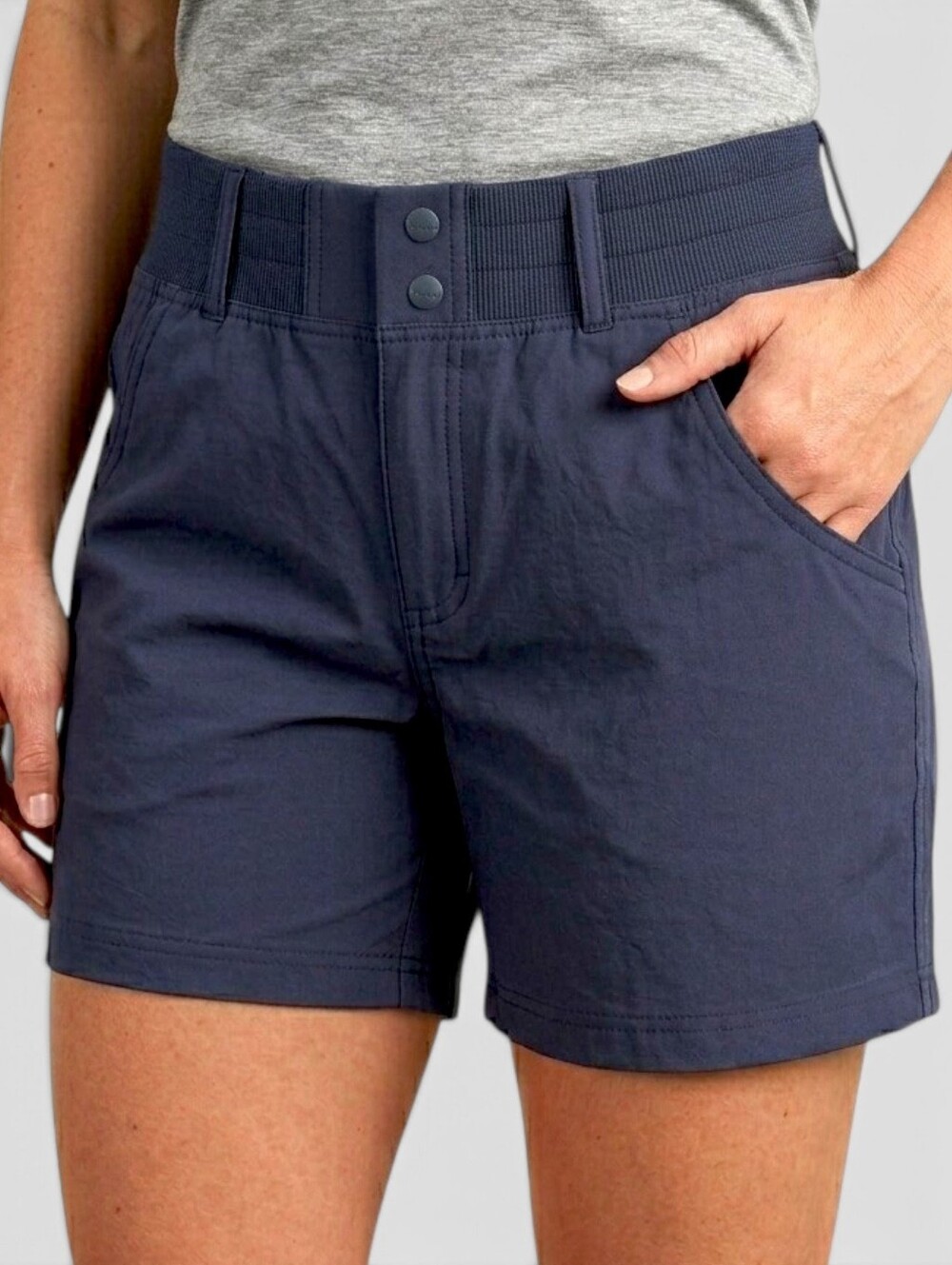 Simms Fishing Shorts Womens Small Navy Blue Elastic Waist Hiking Nylon 4-Pocket